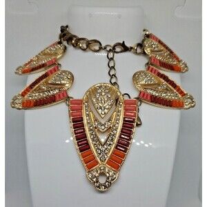 Belan Belanflair Clara Necklace Rhinestones Gold Tone Statement Aztec Style